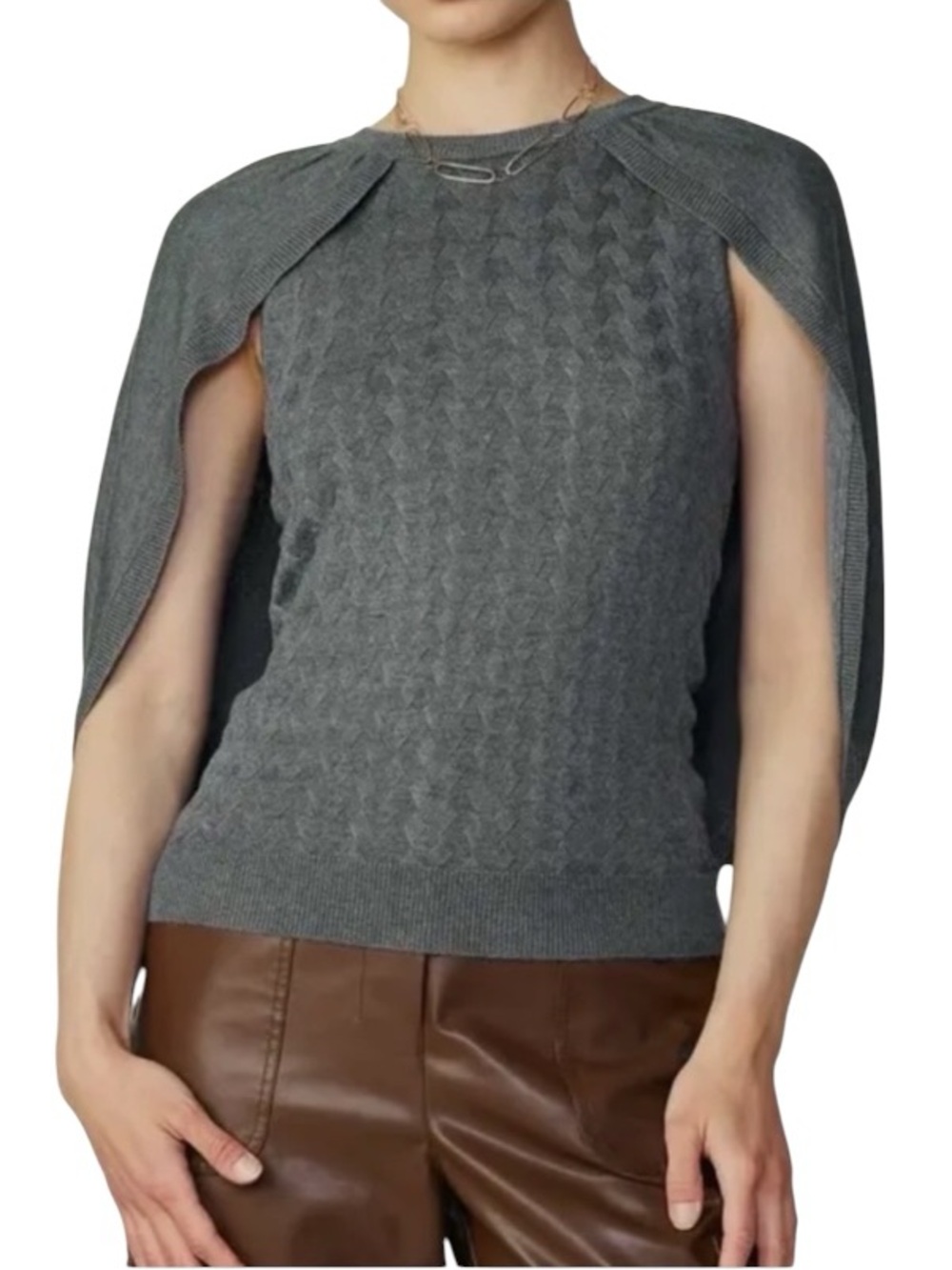 NWT Anthropologie Current Air Wool Knit Layered Cape Sweater Top Grey Medium